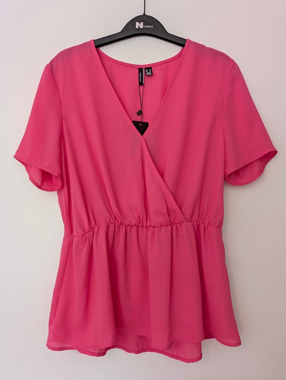 Vero Moda Bright Pink Wrap-Front Peplum Blouse